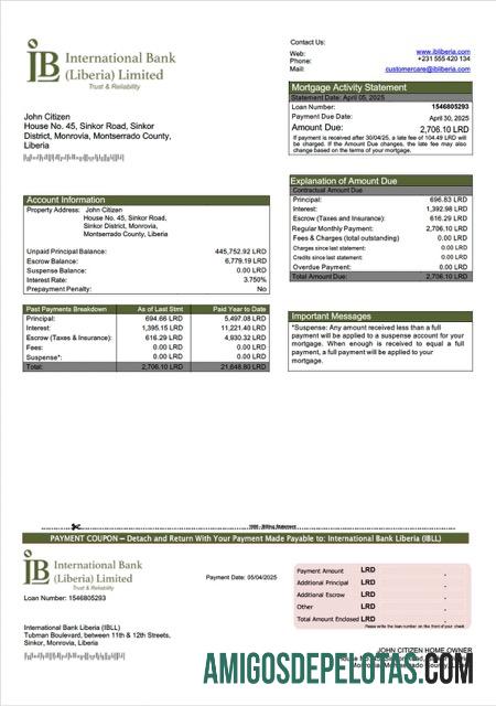 em branco Modelo Word e PDF de declaração de hipoteca do Liberia International Bank Liberia (IBLL)